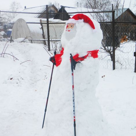 Снеговик от семьи Цветковых - за здоровый образ жизни. Он, как и многие навашинцы, выбрал скандинавскую ходьбу